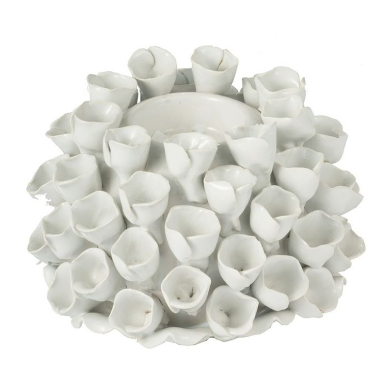 Coral ceramic ornament in a whimsical sphere shape, 14cm, bright white finish, perfect for coastal decor.