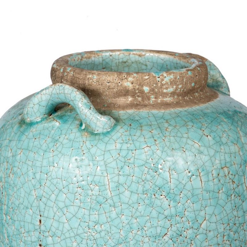 Turquoise ceramic vase, 35.5cm tall, perfect for vibrant home decor as a centerpiece or accent piece.