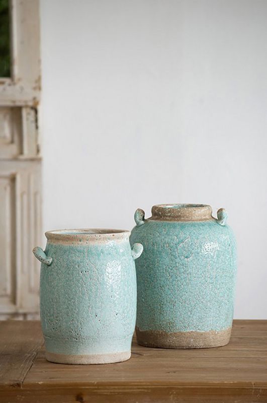 Ceramic vase in vibrant turquoise, 35.5cm tall, perfect for adding elegance and color to any home decor.