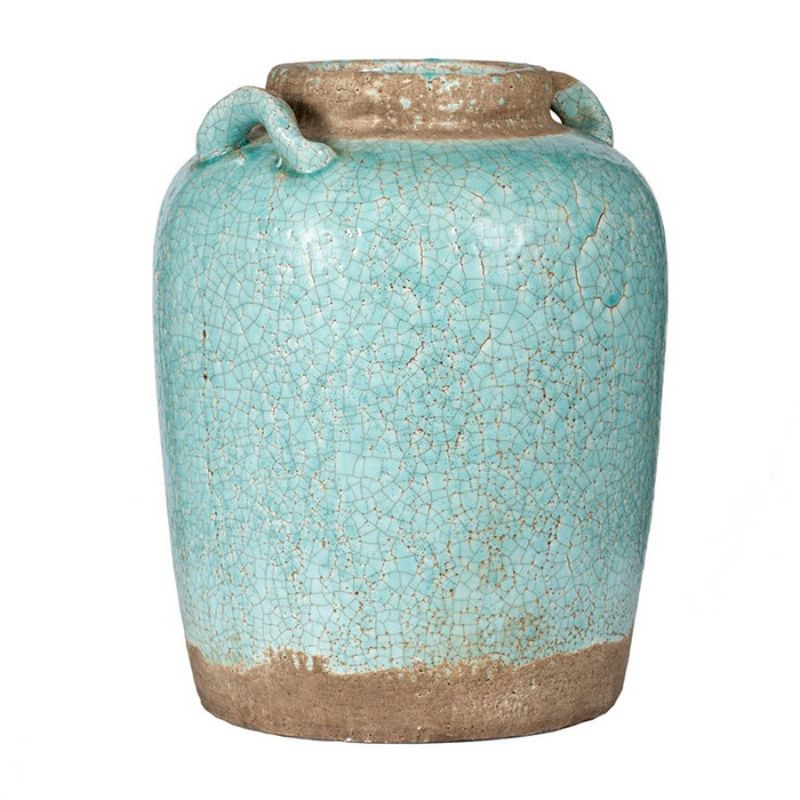 Turquoise ceramic vase standing 35.5cm tall, perfect for home decor and centerpieces with vibrant color and elegance.