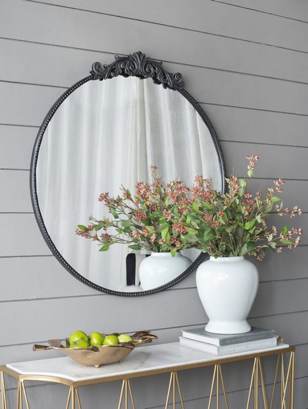Round black metal mirror (97.8cm) enhances any space with style, perfect for living rooms, bedrooms, and hallways.