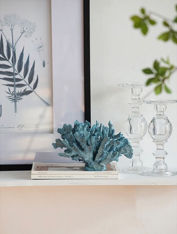 Vibrant 25cm blue faux coral ornament, mimicking natural coral for elegant coastal home decor.