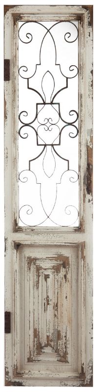 Chalet Decorative Door in white, 1.7m tall, featuring solid wood, intricate metal grills, and a rustic distressed finish.