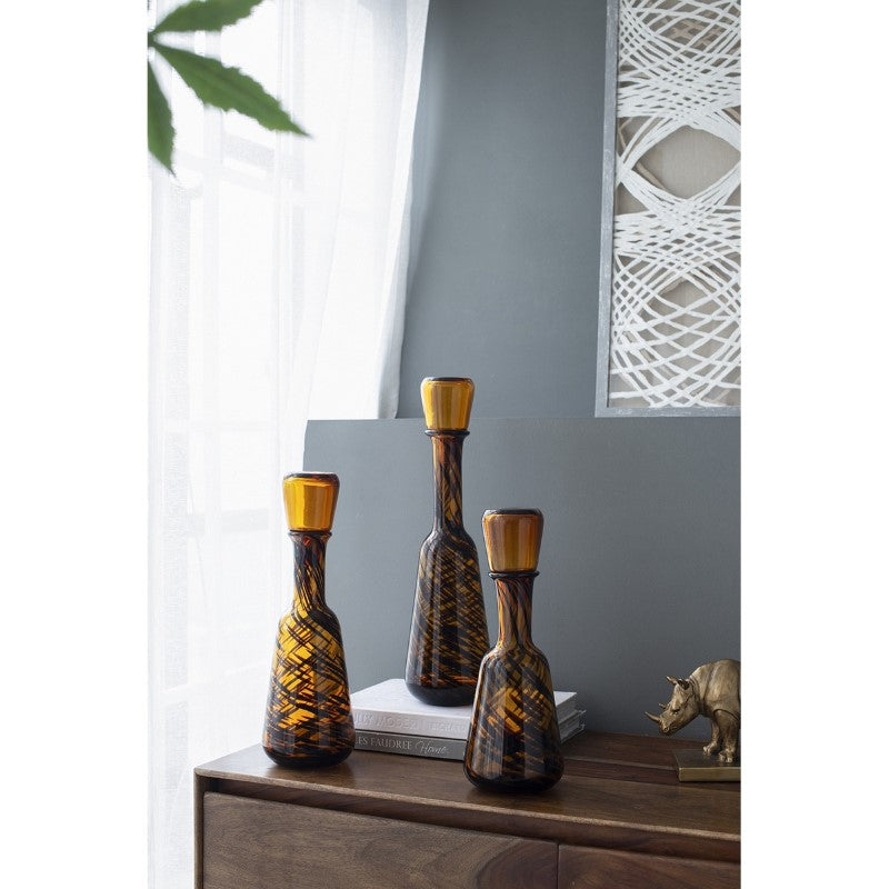 Elegant glass bottles for tobacco storage; set of three, 125x125x460 mm, ensuring freshness and style.
