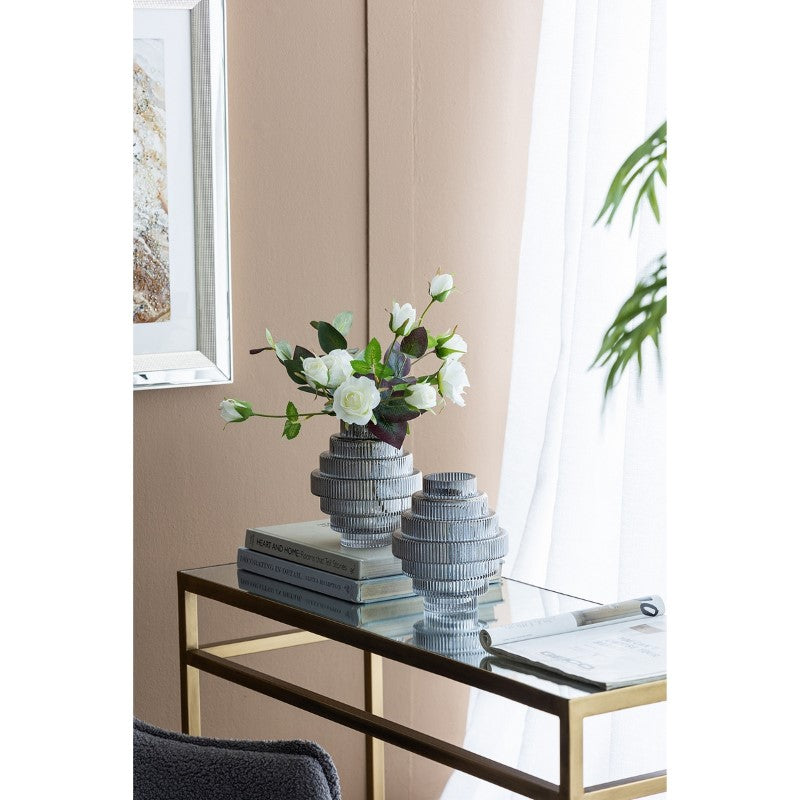 Elegant set of 2 smoke glass vases, perfect for modern decor and showcasing flowers in any interior style.