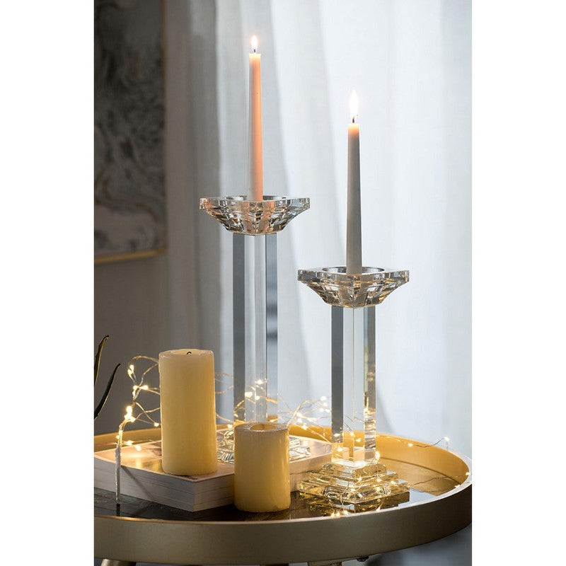 Elegant crystal pillar candle holder, 10.2 x 33cm, perfect for enhancing home decor and creating a warm ambiance.