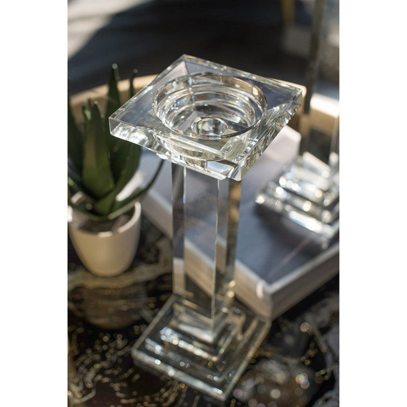 Elegant crystal pillar candle holder, 10.2 x 33cm, ideal for adding sophistication to any decor or event.