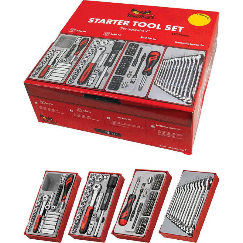 Teng 140pc Tool Tray Starter Pack featuring a complete set for DIY and professional projects, including various sockets and tools.