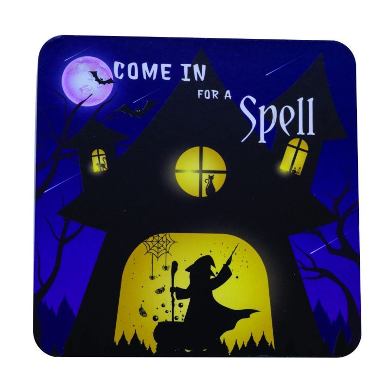Set of 24 whimsical coasters featuring enchanting designs like witches and cauldrons, perfect for magical home decor.