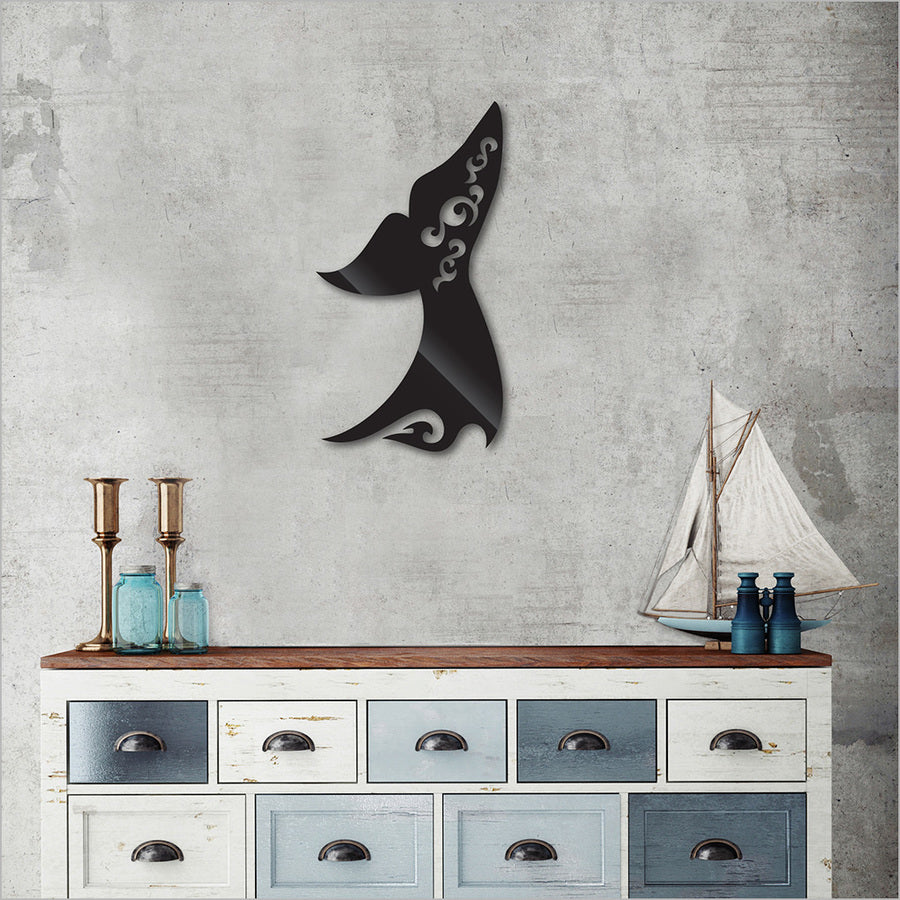 Kiwiana wall art featuring a brushed silver tohora design, showcasing New Zealand's marine beauty in a large, durable piece.