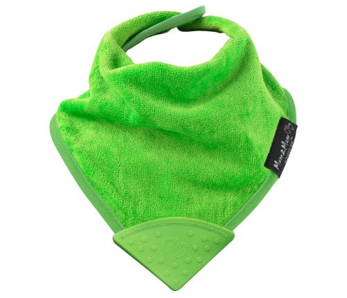 Teething Bandana Wonder Bib in Lime with silicone teether for comfort, made from cotton with water-resistant backing.