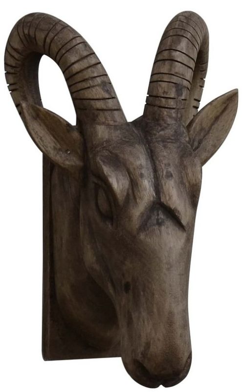 Rams Head Wall Sconce showcases a solid timber design, providing ambient light and rustic charm for any home decor.