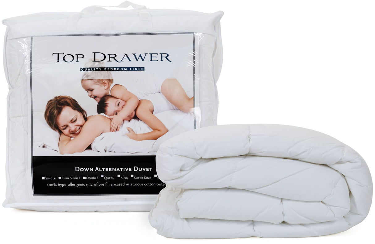 Aernative King duvet inner with hypoallergenic microfibre fill, cotton outer, 300gsm for year-round comfort and warmth.