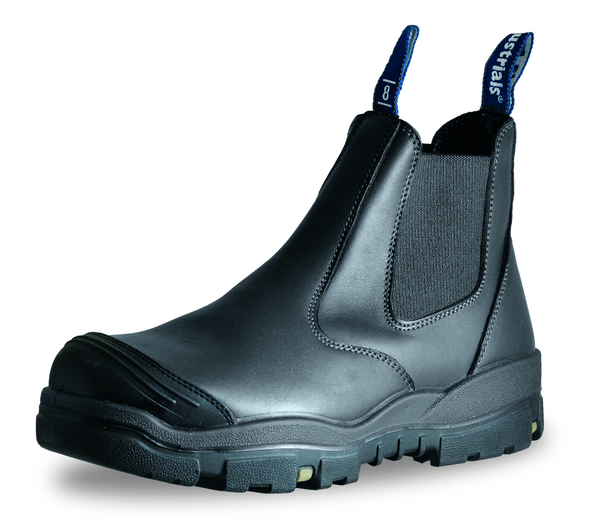 Black leather Bata Trekker safety boot with elastic sides, size 7, designed for comfort, durability, and impact protection.