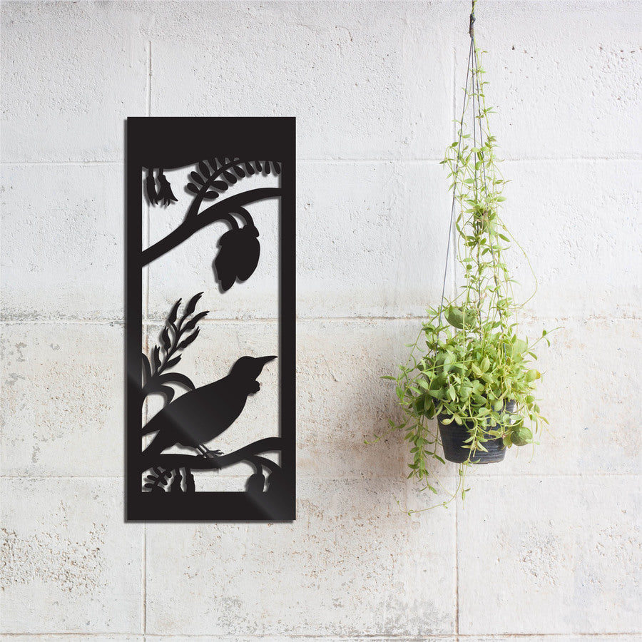 Vibrant wall art featuring a Tui on a Kowhai branch, crafted from durable ACM Panel, perfect for indoor or outdoor decor.