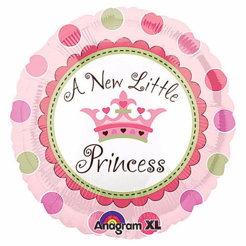 45cm "A New Little Princess" foil balloon featuring a vibrant princess design, perfect for baby showers and birthday celebrations.