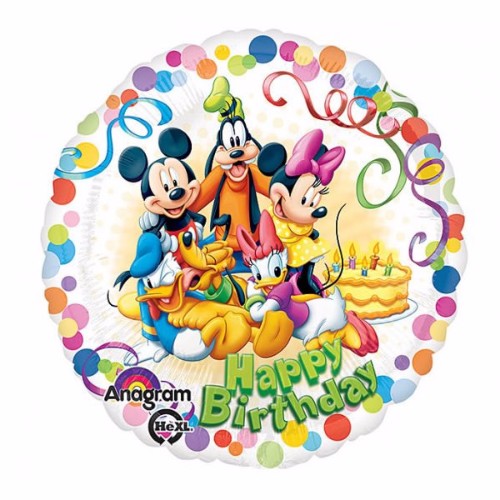 45cm Mickey & Friends Happy Birthday foil balloon featuring vibrant Disney characters, perfect for birthday celebrations.