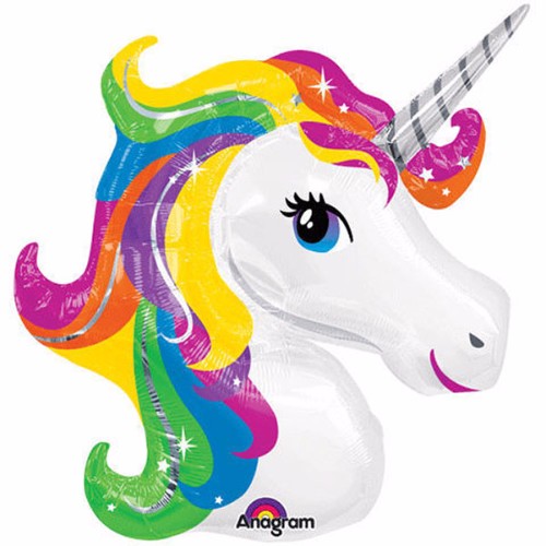 Vibrant Shape Unicorn Head Foil Balloon, 83cm x 73cm, perfect for parties and celebrations, floats beautifully with helium.