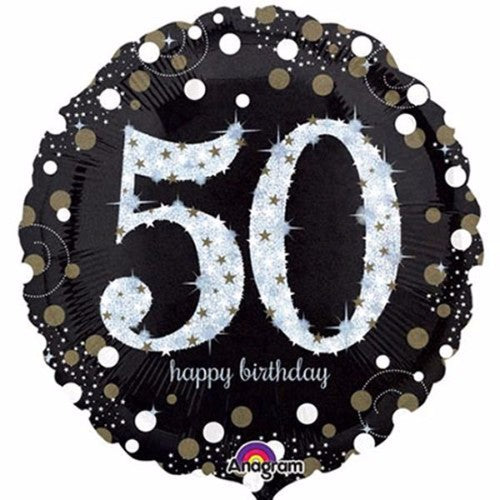 Holographic 71cm foil balloon shaped like the number 50, perfect for vibrant birthday celebrations and special events.