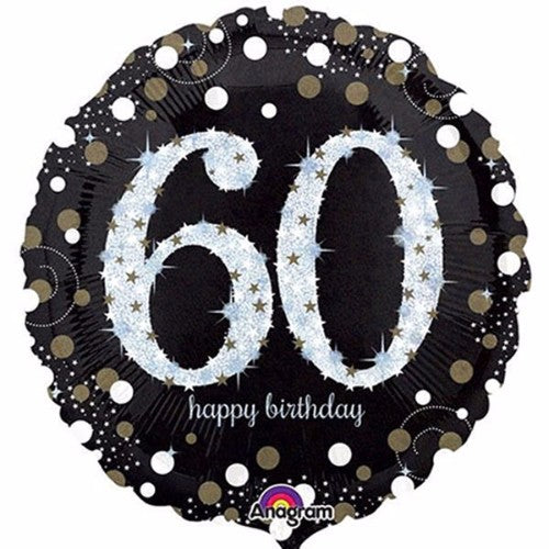 Holographic foil balloon shaped like "60," measuring 71cm, perfect for vibrant 60th birthday celebrations.
