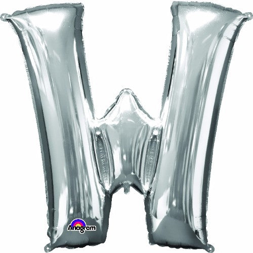 Elegant 83cm silver Letter W helium saver balloon, perfect for celebrating birthdays, weddings, and special events.