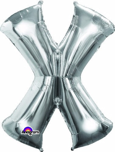 Elegant 88cm silver Letter X balloon, self-sealing and suitable for helium or air, perfect for celebrations and decor.