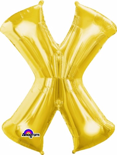 Gold Letter X helium saver balloon, 88cm, self-sealing, perfect for celebrations like birthdays and graduations.