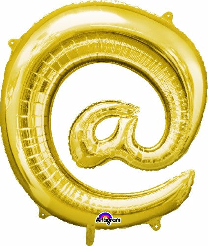 Gold @ shape helium saver balloon, 81cm, self-sealing, versatile for air or helium, perfect for elegant celebrations.