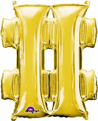 Gold foil hashtag symbol balloon, 83cm, perfect for social media-themed events and long-lasting celebrations.