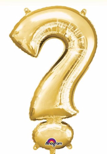 Gold foil question mark balloon, 91cm, perfect for gender reveals and adding elegance to any celebration.