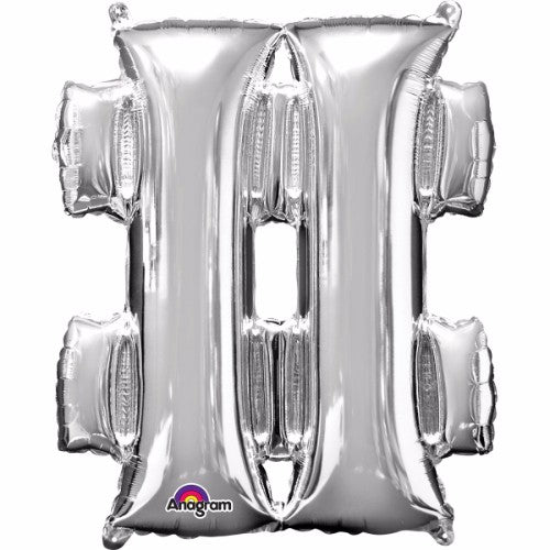 Silver foil balloon shaped like a hashtag symbol, 40cm, ideal for trendy party decor and easy self-inflation.