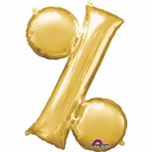 Gold 40cm foil balloon featuring a percentage symbol, perfect for celebrating achievements at parties and milestones.