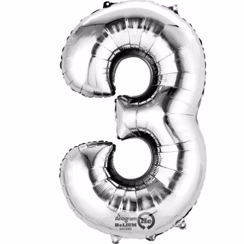 Number Three Silver Megaloon 40cm Foil Balloon