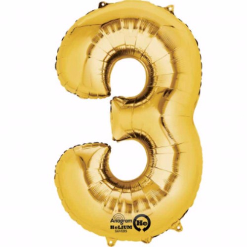 Number Three Gold Megaloon 40cm Foil Balloon