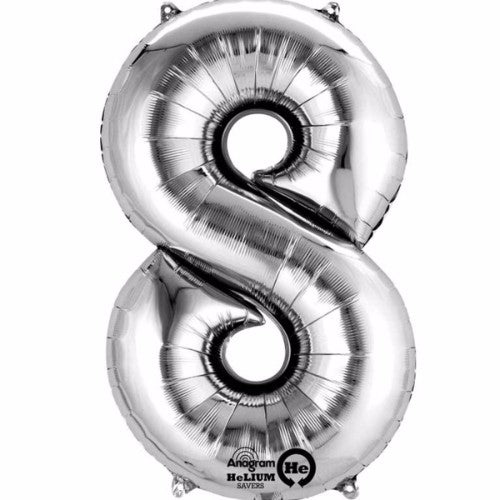 Number Eight Silver Megaloon 40cm Foil Balloon