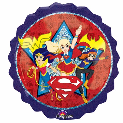 Holographic 71cm foil balloon featuring Super Hero Girls, ideal for vibrant superhero-themed parties and celebrations.