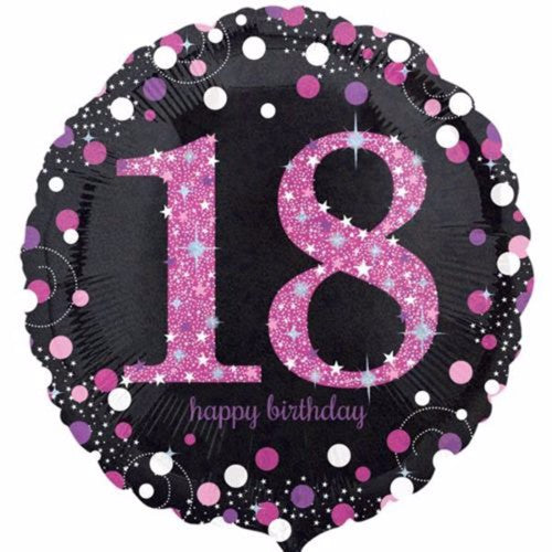 45cm pink holographic balloon for 18th birthday, perfect for celebrations and photo shoots, self-sealing and helium-filled.