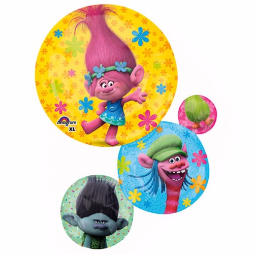 Vibrant 55cm x 71cm Shape Trolls foil balloon featuring colorful characters, perfect for festive celebrations and parties.