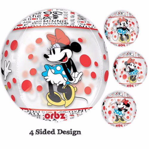 Clear Shape Orbz Balloon featuring Minnie Mouse, 38cm x 40cm, self-sealing and perfect for festive celebrations.