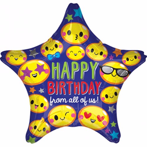Vibrant 45cm foil balloon with cheerful smiley faces, perfect for adding joy to any birthday celebration.