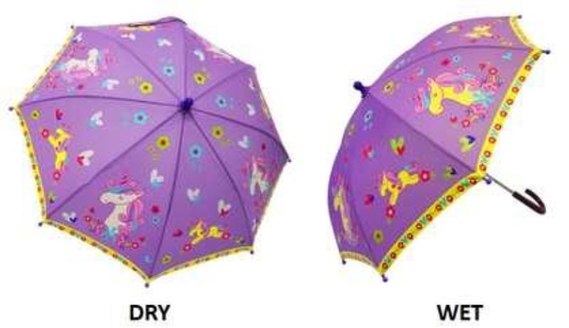 Color-changing unicorn umbrella by Gift Junction for whimsical rain protection, featuring a lightweight frame and automatic open mechanism.