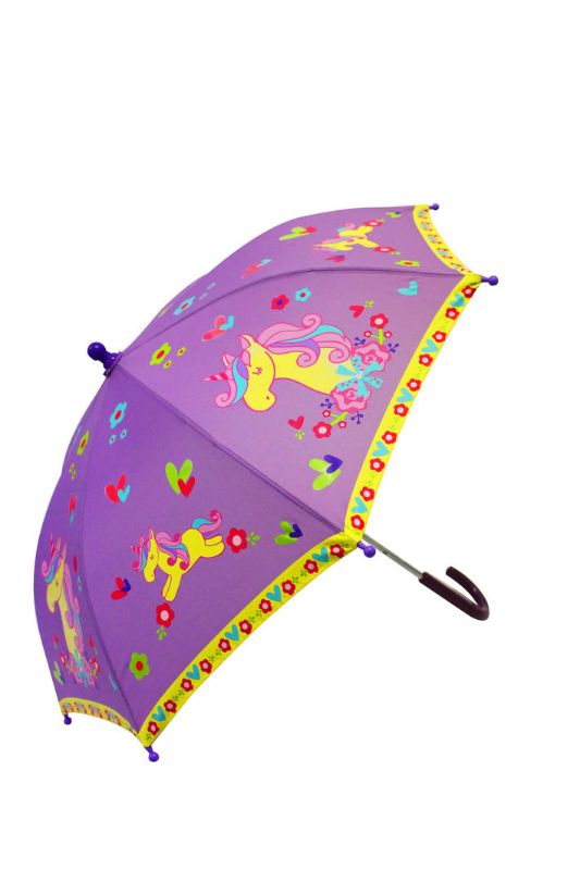 Vibrant unicorn umbrella that changes color in the rain, combining fun design and practicality for magical rainy days.