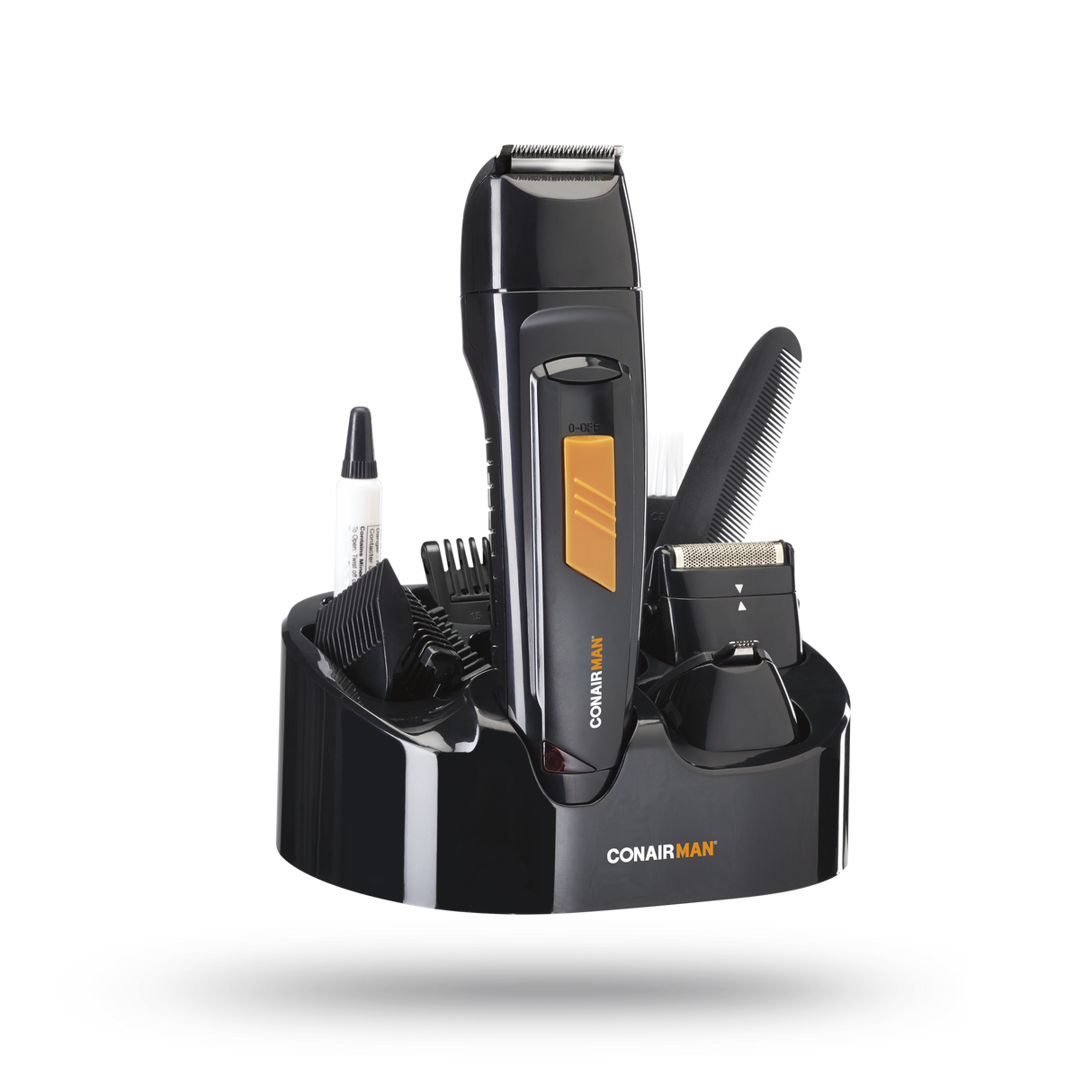An 8-in-1 grooming kit with precision trimmer heads, adjustable combs, and organized storage for easy hair management.
