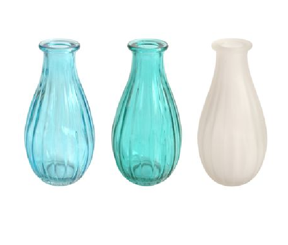 Set of 3 15cm mini vases in light blue, blue, and white, perfect for flowers or as decorative accents in any decor.