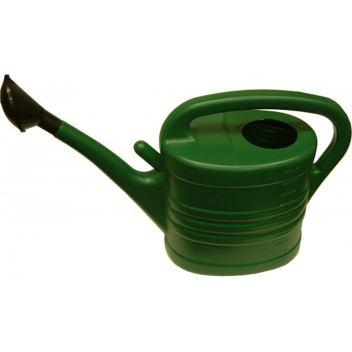 Lightweight 10-litre plastic water can with ergonomic handle for easy pouring, perfect for garden watering tasks.