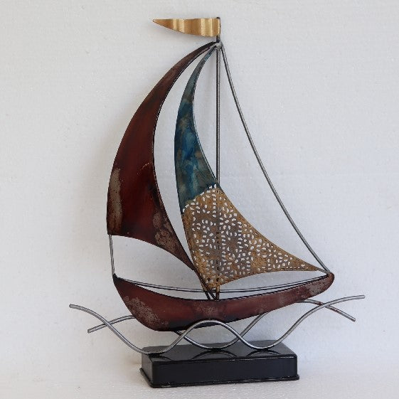 Alt text: "Elegant TWIN SAIL YACHT ornament on sturdy base, measuring 31 x 36cm, perfect for nautical decor lovers."