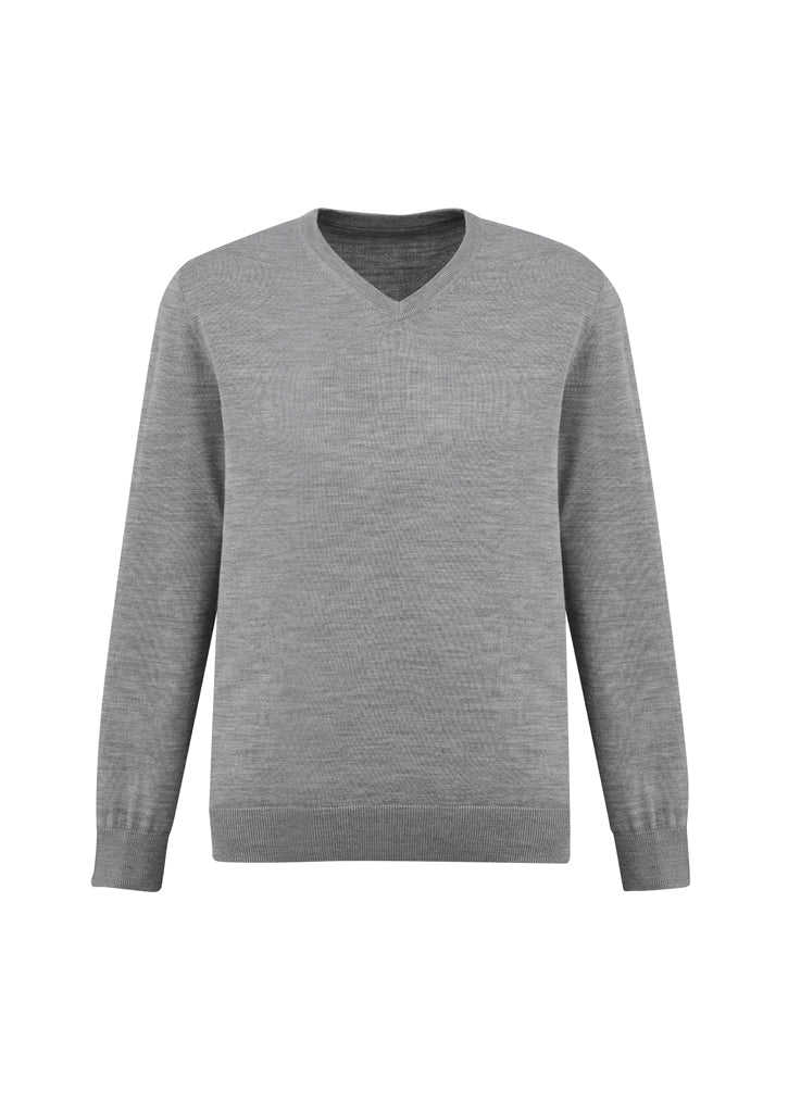 Mens Roma Pullover in Silver, size L, showcasing classic V-neck design and ribbed cuffs for stylish comfort.