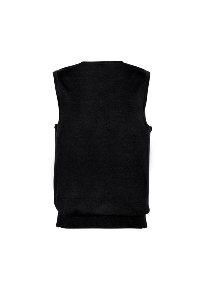 Men's Milano Vest in black, size S, featuring a contemporary V-neck and ribbed side panels for stylish layering.