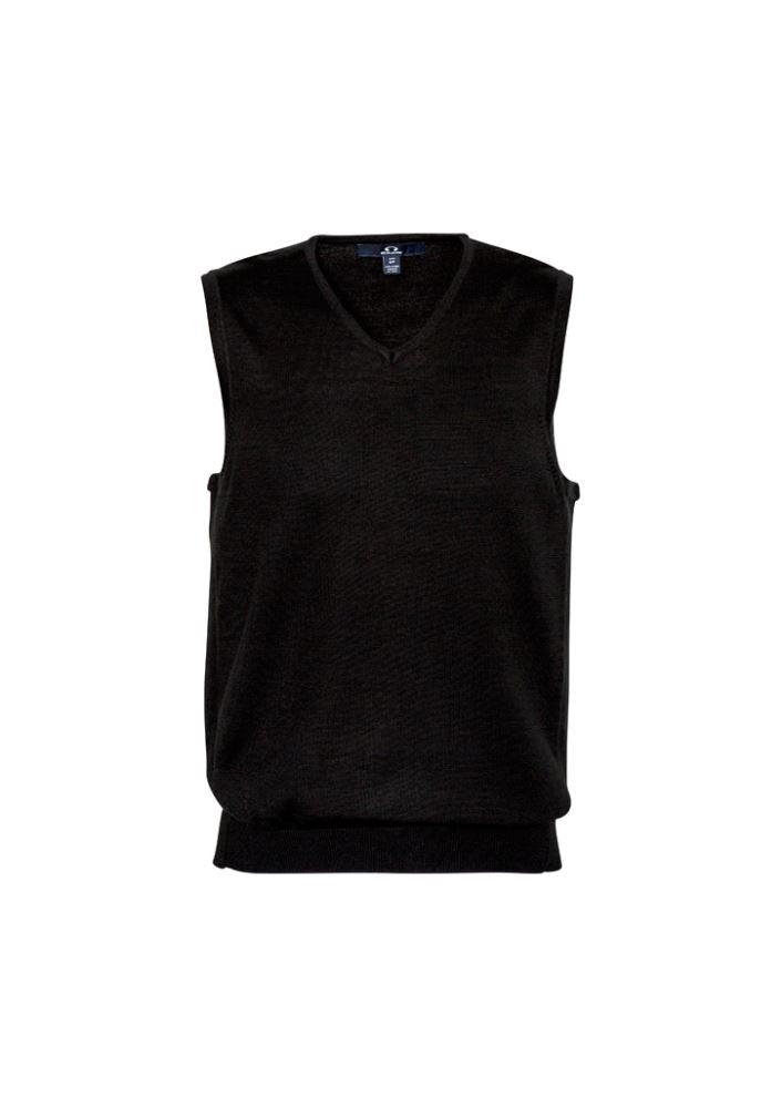 Mens Milano Vest in black, size XS, featuring a contemporary V-neck and ribbed side panels for stylish layering.