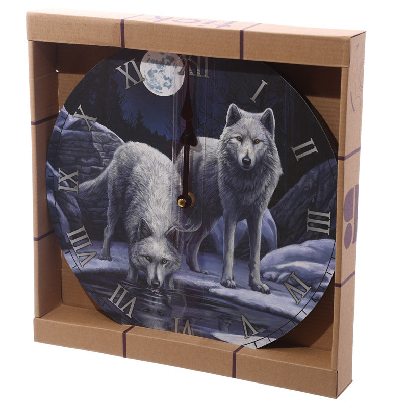 Elegant wooden wall clock featuring Lisa Parker's 'Warriors Of Winter' design, perfect for decor and functionality.